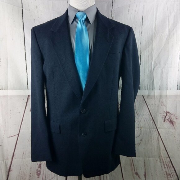 Austin Reed 43L Wool 2 Button Blue Hopsack Suit Blazer Jacket - Picture 1 of 11